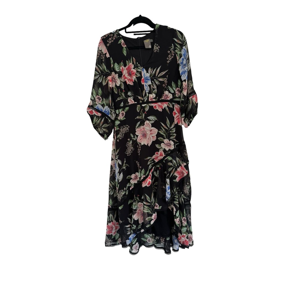 Taylor‎ Womens Printed Chiffon A-line Dress, Floral/Black, Size 6